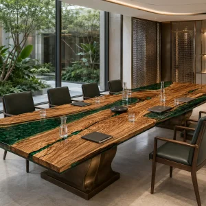 Premium custom Conference Table with Green epoxy resin Live Edge SKU GT001