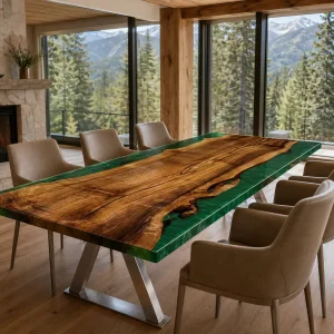 Designer Live Edge Conference Table made with and Green epoxy resin reference GT002
