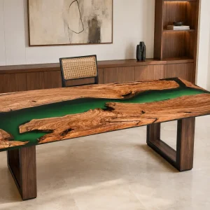 Bespoke Live Edge Office Table featuring Green epoxy resin product GT003