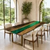 Premium custom Dining Table with Green epoxy resin Live Edge SKU GT004
