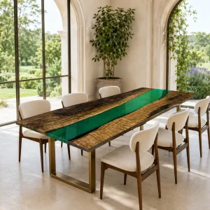 Premium custom Dining Table with Green epoxy resin Live Edge SKU GT004