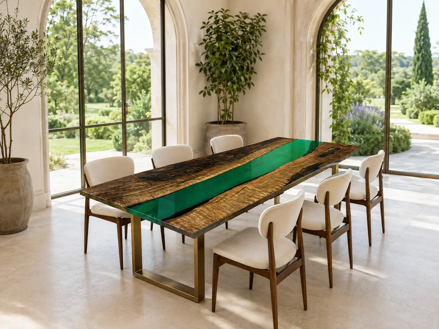 Premium custom Dining Table with Green epoxy resin Live Edge SKU GT004
