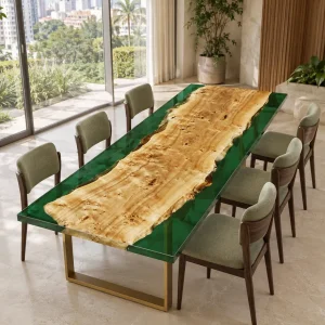 Made-to-order Live Edge Dining Table in and Green epoxy resin model GT005
