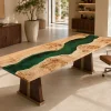 Made-to-order Live Edge Office Table in and Green epoxy resin model GT006