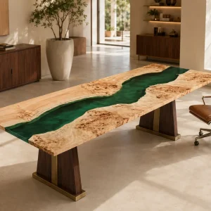 Made-to-order Live Edge Office Table in and Green epoxy resin model GT006