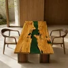Designer Live Edge Dining Table featuring Green epoxy resin product GT008