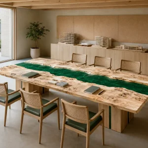 Premium custom Conference Table with Green epoxy resin Live Edge SKU GT009