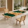 Custom Live Edge Dining Table crafted from and Green epoxy resin SKU GT010