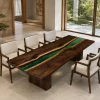 Handcrafted Dining Table with and Green epoxy resin in a Live Edge design SKU GT011
