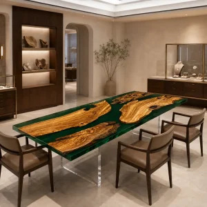 Made-to-Order Live Edge Office Table featuring Green epoxy resin product GT012
