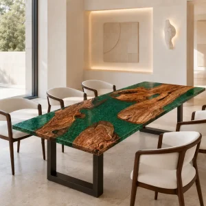 Made-to-order Live Edge Dining Table in and Green epoxy resin model GT014