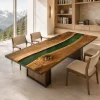 Made-to-Order Live Edge Dining Table featuring Green epoxy resin product GT015