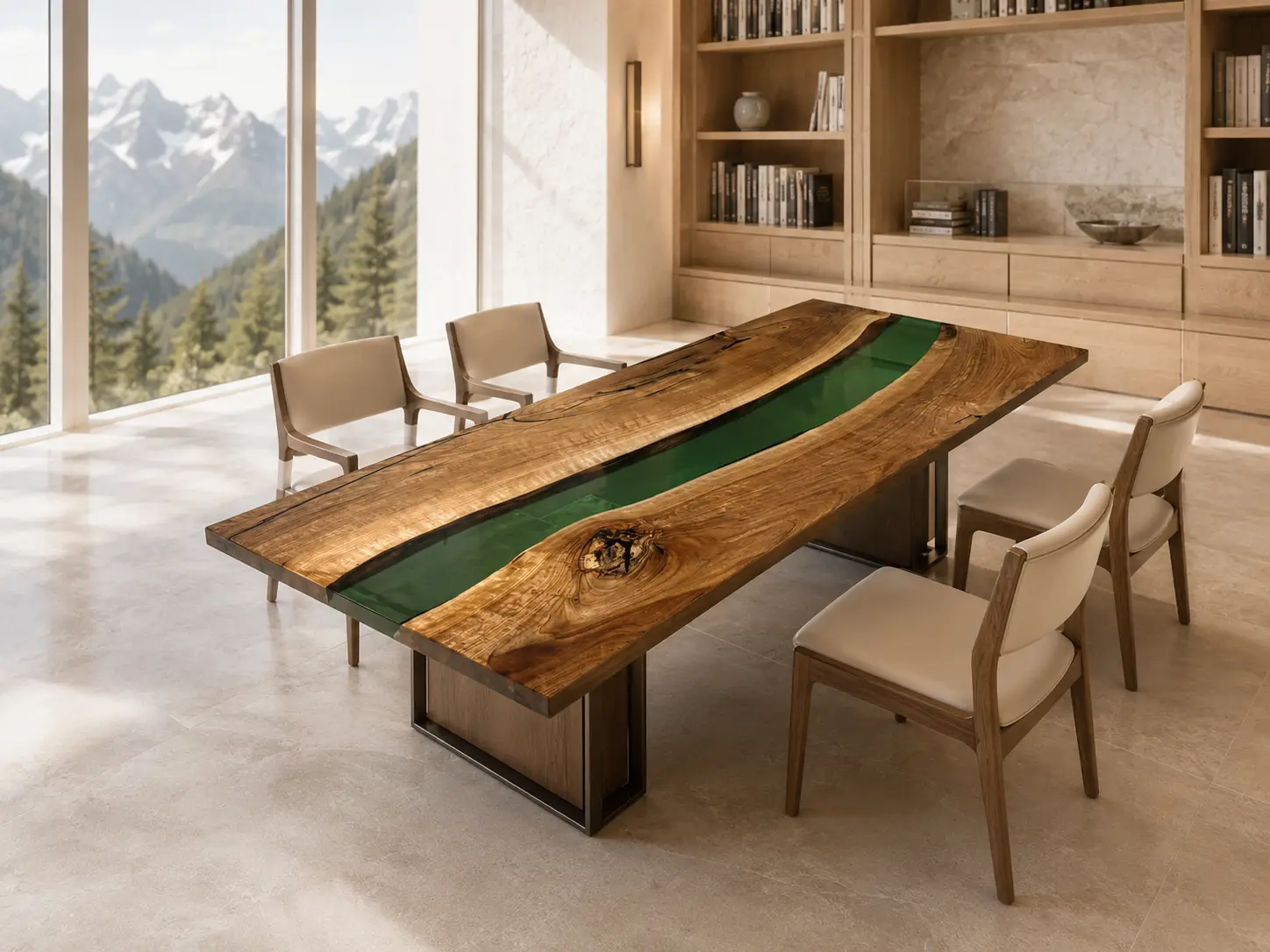 Made-to-Order Live Edge Dining Table featuring Green epoxy resin product GT015