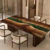 Designer Live Edge Dining Table made with and Green epoxy resin reference GT016
