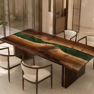 Designer Live Edge Dining Table made with and Green epoxy resin reference GT016