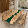Handcrafted Dining Table with and Green epoxy resin in a Live Edge design SKU GT019