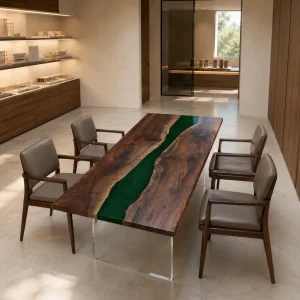 Made-to-order Live Edge Conference Table in and Green epoxy resin model GT020