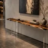 Custom Italian Olive Wood Live Edge Epoxy Console Tables with Black Epoxy ICS001