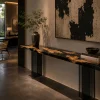 Custom Italian Olive Wood Live Edge Epoxy Console Tables with Black Epoxy ICS002