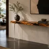 Custom Italian Olive Wood Live Edge Epoxy Console Tables with Black Epoxy ICS004