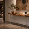 Custom Italian Olive Wood Live Edge Epoxy Console Tables with Black Epoxy ICS005