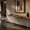 Custom Italian Olive Wood Live Edge Epoxy Console Tables with Black Epoxy ICS006