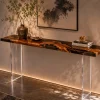 Custom Italian Olive Wood Live Edge Epoxy Console Tables with Black Epoxy ICS008