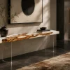 Custom Italian Olive Wood Live Edge Epoxy Console Tables with White Epoxy ICS012