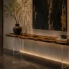 Custom Italian Olive Wood Live Edge Epoxy Console Tables with Black Epoxy ICS013