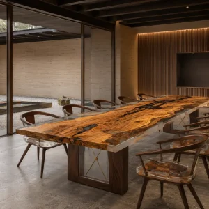 Custom Italian Olive Wood Crystal Clear Live Edge Table Conference Tables ICT003