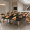 Custom Italian Olive Wood Black Live Edge Table Conference Tables ICT005
