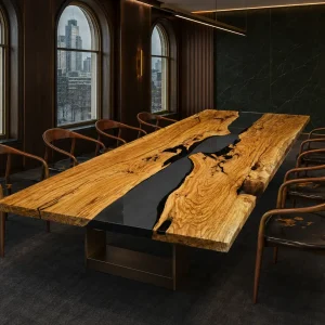 Custom Italian Olive Wood Grey Live Edge Table Conference Tables ICT006