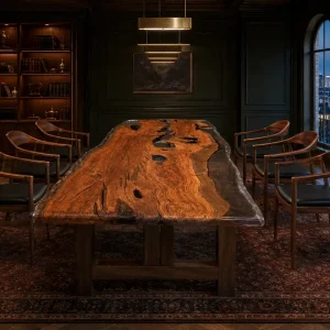 Custom Italian Olive Wood Grey Live Edge Table Conference Tables ICT007