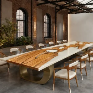 Custom Italian Olive Wood White Live Edge Table Conference Tables ICT009