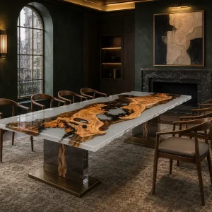 Custom Italian Olive Wood White Live Edge Table Conference Tables ICT010