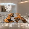 Custom Italian Olive Wood Crystal Clear Live Edge Table Conference Tables ICT016