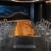 Custom Italian Olive Wood Crystal Clear Live Edge Table Conference Tables ICT017