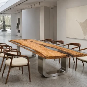 Custom Italian Olive Wood Crystal Clear Live Edge Table Conference Tables ICT018