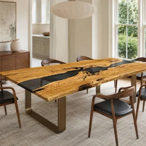 Custom Italian Olive Wood Black River Dining Table IDT001