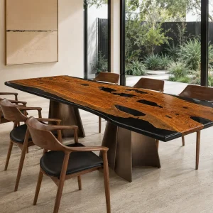 Custom Italian Olive Wood Black Live Edge Dining Table IDT003