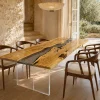 Custom Italian Olive Wood Crystal Clear Live Edge Dining Table IDT005