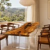 Custom Italian Olive Wood Crystal Clear Live Edge Dining Table IDT008