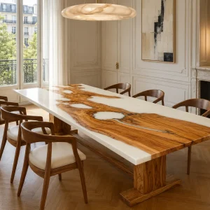 Custom Italian Olive Wood White Live Edge Dining Table IDT011