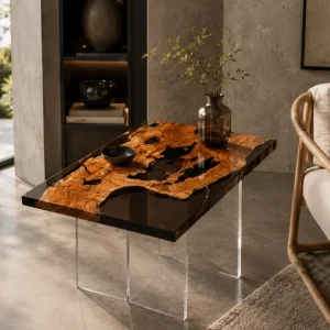 Custom Italian Olive Wood Live Edge Epoxy End Tables IE001