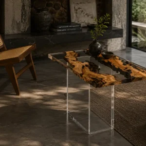 CustomAC Italian Olive Wood Live Edge Epoxy End Tables with Crystal Clear Epoxy IE002