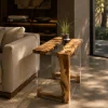 Custom Italian Olive Wood River Epoxy End Tables with Crystal Clear Epoxy IE003