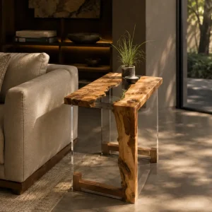 Custom Italian Olive Wood River Epoxy End Tables with Crystal Clear Epoxy IE003