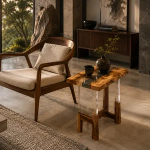 Custom Italian Olive Wood River Epoxy End Tables IE005