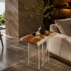 Custom Italian Olive Wood Live Edge Epoxy End Tables IE008