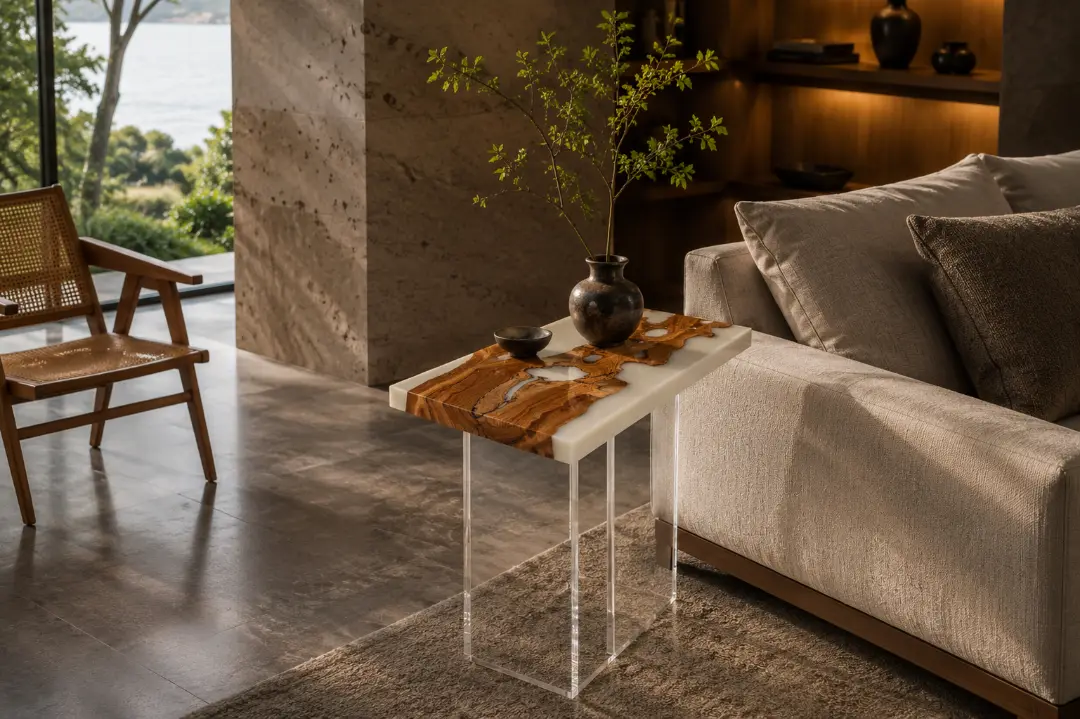 Custom Italian Olive Wood Live Edge Epoxy End Tables IE008